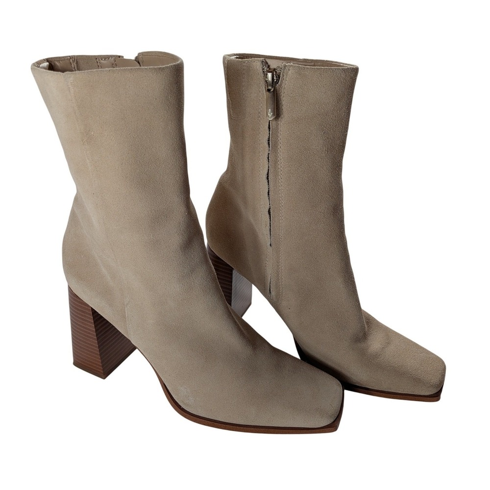 Sam Edelman Ivette Tan Suede Square ankle Boots Size 9.5 Preppy Chic